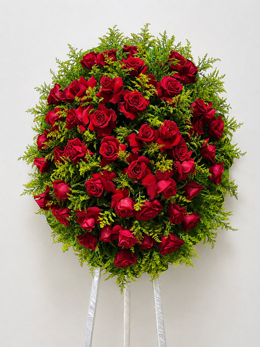 Corona de Rosas Rojas – Descanso en Paz