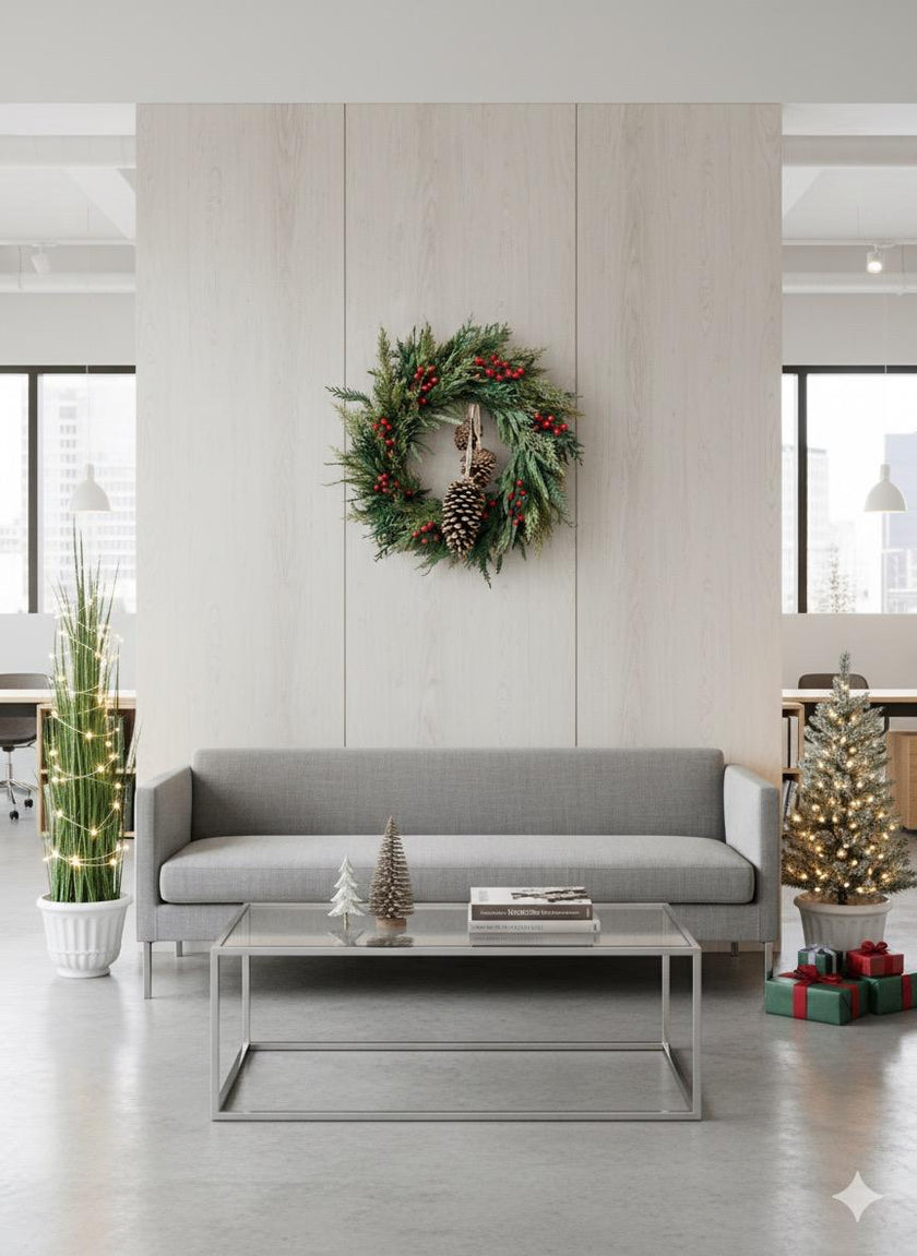 Corona Navideña Artificial de Pino con Berries Rojos y Piñas, de 19