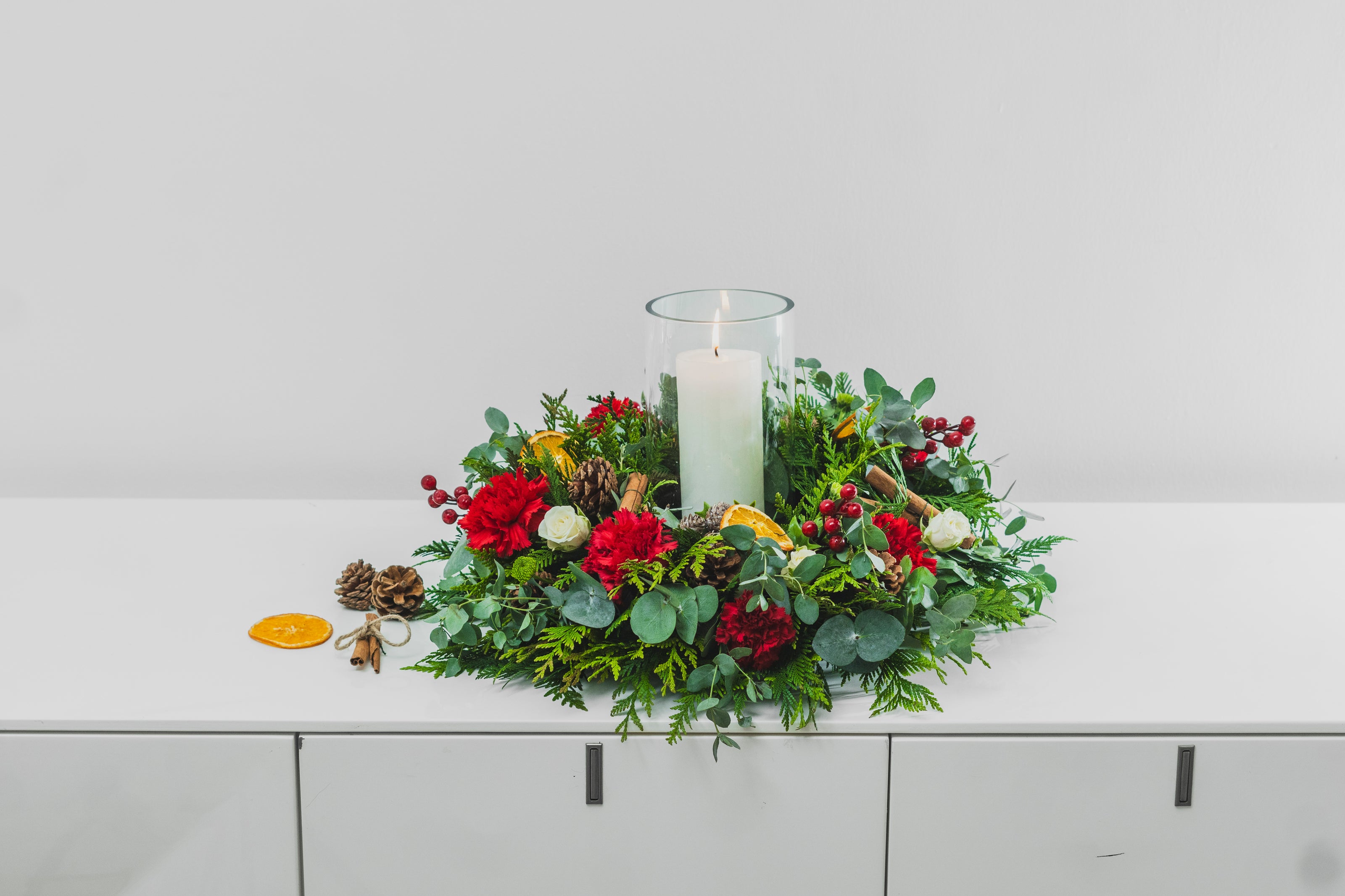 Circular Table Centerpiece with Candle