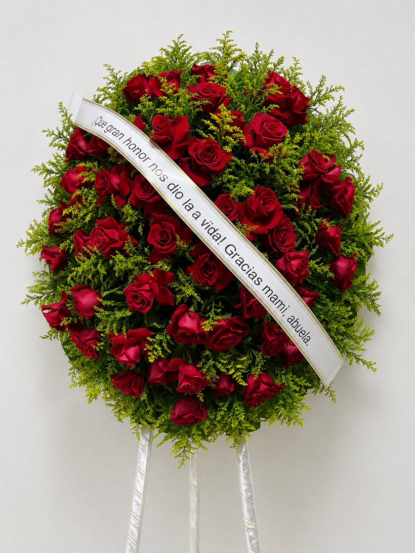 Corona de Rosas Rojas – Descanso en Paz