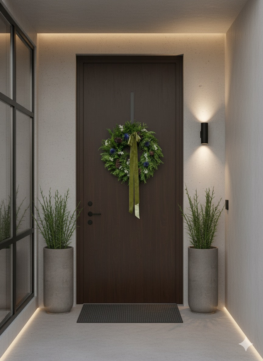 Corona de Pino y Eryngium – 19” – Natural